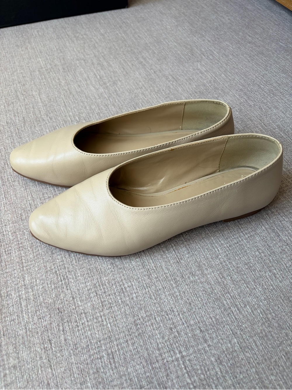 OAK + FORT Cream Leather Slip-On Ballerina, EU 35/ US 5